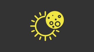 Güneş tutulmasının sarı tutulması gri arkaplanda izole edilmiş. Tam sonar tutulması. 4K Video hareketli grafik canlandırması