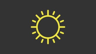 Sarı Güneş simgesi gri arkaplanda izole edildi. 4K Video hareketli grafik canlandırması