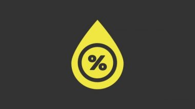 Sarı Su damlası simgesi gri arkaplanda izole edildi. Nem analizi. 4K Video hareketli grafik canlandırması