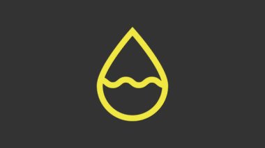 Sarı Su Damlası simgesi gri arkaplanda izole edildi. 4K Video hareketli grafik canlandırması