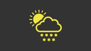 Gri arkaplanda kar ve güneş ikonu olan Sarı Bulut. Kar taneli bulut. Tek hava ikonu. Kar tabelası. 4K Video hareketli grafik canlandırması