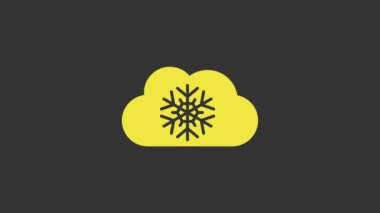 Gri arkaplanda kar ikonu olan Sarı Bulut. Kar taneli bulut. Tek hava ikonu. Kar tabelası. 4K Video hareketli grafik canlandırması