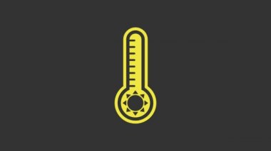 Sarı Meteoroloji termometresi gri arkaplanda izole edilmiş ısı ve soğuk ikonu ölçüyor. Termometre termometresi sıcak ya da soğuk hava gösteriyor. 4K Video hareketli grafik canlandırması
