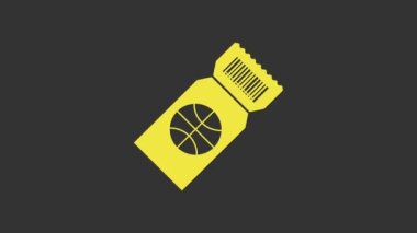 Sarı basketbol bileti ikonu gri arka planda izole edildi. 4K Video hareketli grafik canlandırması