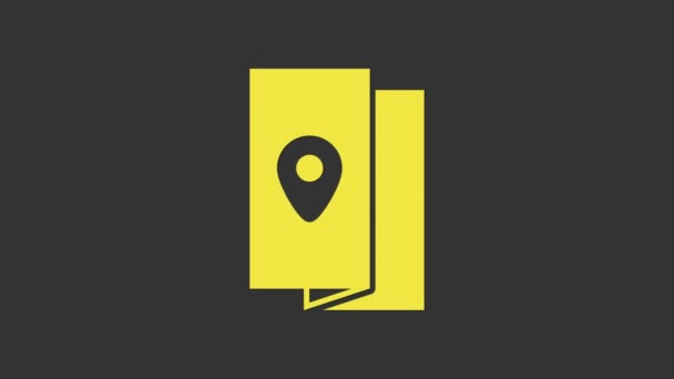 Жовта книга обкладинки подорожей піктограма, ізольована на сірому фоні. 4K Відео рух графічна анімація — стокове відео