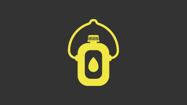Yellow Canteen water bottle icon isolated on grey background. Tourist flask icon. Jar of water use in the campaign. 4K Video motion graphic animation — Stock Video