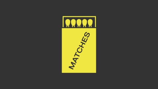Žlutá Otevřít krabičku zápalek a shoduje se s ikonou izolovanou na šedém pozadí. Grafická animace pohybu videa 4K — Stock video