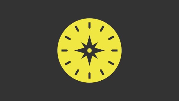 Yellow Compass icon isolated on grey background. Windrose navigation symbol. Wind rose sign. 4K Video motion graphic animation — Stock Video