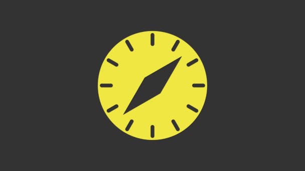 Ikona żółtego kompasu na szarym tle. Symbol nawigacji Windrose. Wiatr różany znak. 4K Animacja graficzna ruchu wideo — Wideo stockowe