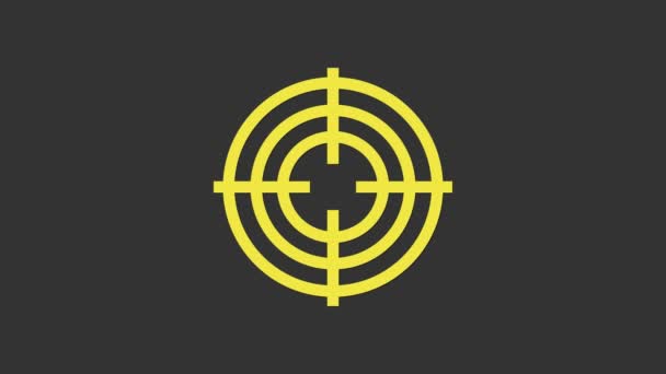 Yellow Target sport voor het schieten concurrentie pictogram geïsoleerd op grijze achtergrond. Schoon doelwit met nummers voor schietbaan of schieten. 4K Video motion grafische animatie — Stockvideo