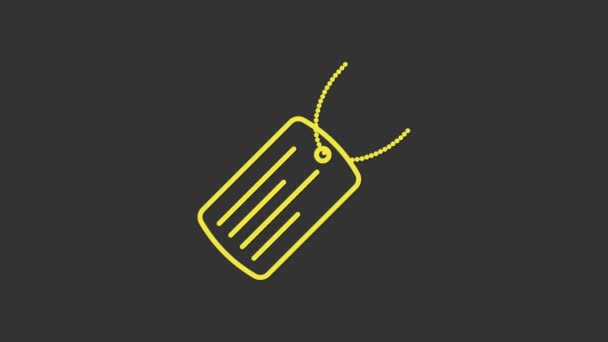 黄色军犬标签图标孤立在灰色背景.身份标识图标。陆军标志。4K视频运动图形动画 — 图库视频影像