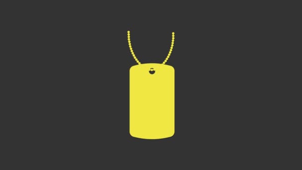 Yellow Military dog tag icon isolated on grey background. Identity tag icon. Army sign. 4K Video motion graphic animation — Stock Video