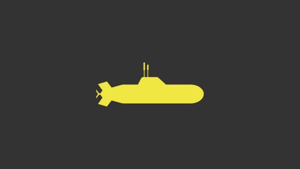 Icono amarillo submarino aislado sobre fondo gris. Nave militar. Animación gráfica de vídeo 4K — Vídeo de stock