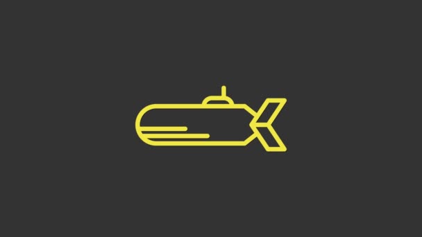 Icono amarillo submarino aislado sobre fondo gris. Nave militar. Animación gráfica de vídeo 4K — Vídeo de stock