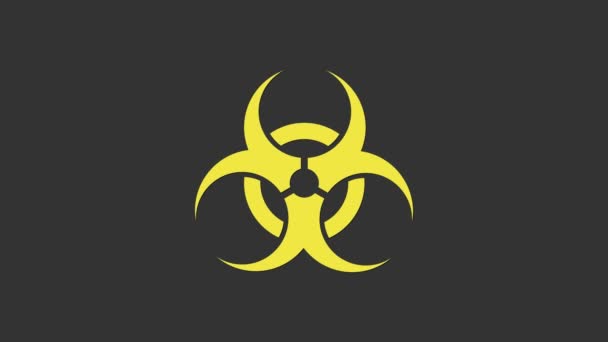 Icono de símbolo de peligro biológico amarillo aislado sobre fondo gris. Animación gráfica de vídeo 4K — Vídeos de Stock