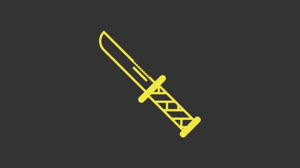 Yellow Military knife icon isolated on grey background. 4K Video motion graphic animation — Stock Video