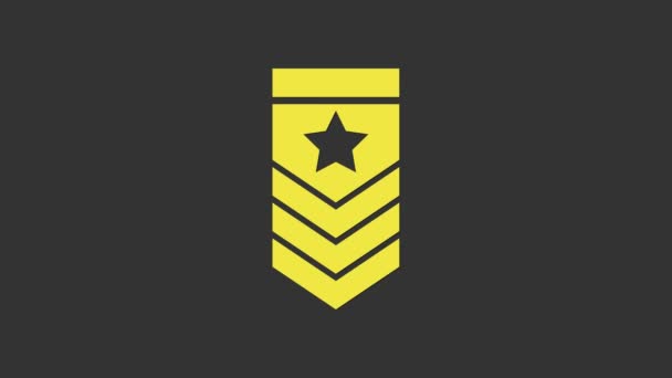 Icono amarillo de Chevron aislado sobre fondo gris. Signo de placa militar. Animación gráfica de vídeo 4K — Vídeo de stock