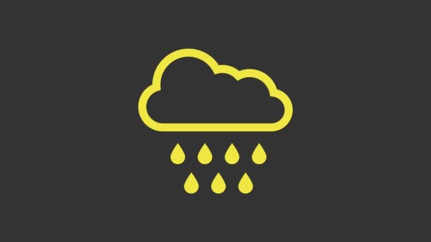 Yellow Cloud with rain icon isolated on grey background. Rain cloud precipitation with rain drops. 4K Video motion graphic animation — Stock Video