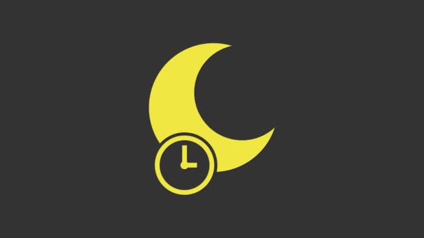 Icono amarillo de la luna durmiente aislado sobre fondo gris. Animación gráfica de vídeo 4K — Vídeos de Stock