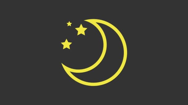 Ícone de lua amarela e estrelas isolado em fundo cinza. Animação gráfica em movimento de vídeo 4K — Vídeo de Stock
