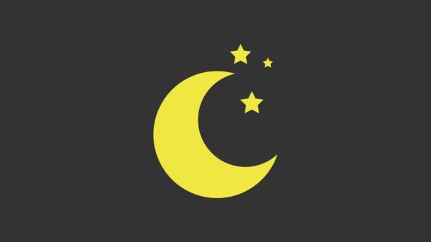Gelber Mond und Sterne auf grauem Hintergrund. 4K Video Motion Grafik Animation — Stockvideo