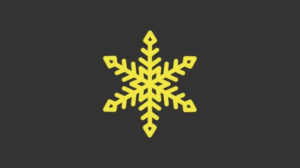 Ікона жовтого сніжинки ізольована на сірому фоні. 4K Відеографічна анімація — стокове відео