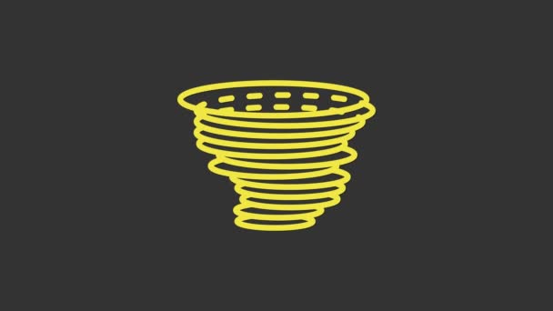 Żółta ikona Tornado odizolowana na szarym tle. Cyklon, trąba powietrzna, lejek burzowy, wiatr huraganowy lub ikona pogody. 4K Animacja graficzna ruchu wideo — Wideo stockowe