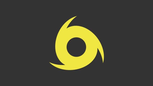 Gelbes Tornado-Symbol isoliert auf grauem Hintergrund. Wirbelsturm, Wirbelsturm, Sturmtrichter, Hurrikan oder Wettersymbol. 4K Video Motion Grafik Animation — Stockvideo