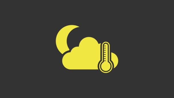 Thermomètre jaune et nuage avec icône lunaire isolée sur fond gris. Animation graphique de mouvement vidéo 4K — Video