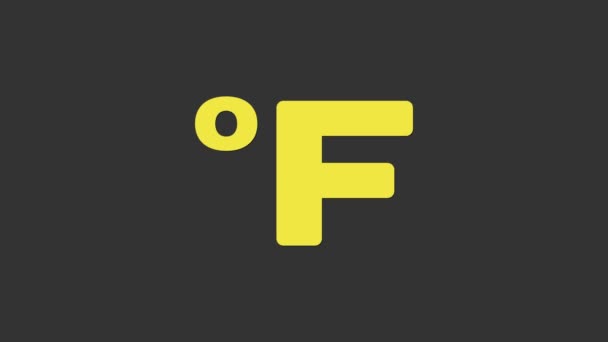 Ícone Fahrenheit amarelo isolado em fundo cinza. Animação gráfica em movimento de vídeo 4K — Vídeo de Stock