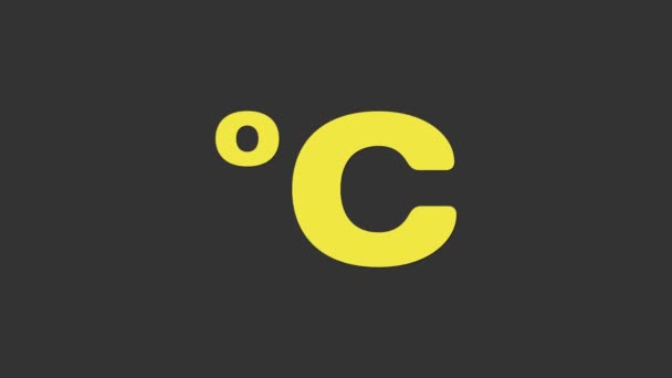 Gele Celsius icoon geïsoleerd op grijze achtergrond. 4K Video motion grafische animatie — Stockvideo