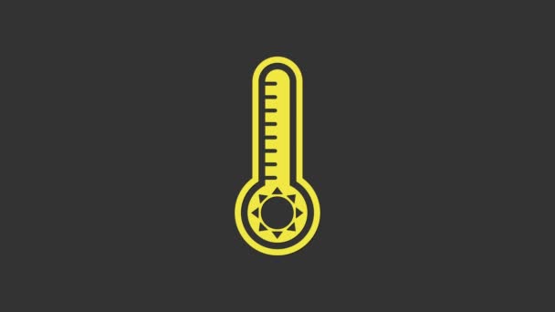 Termometru meteorologic galben care măsoară căldura și pictograma rece izolată pe fundal gri. Echipament termometru care arată vreme caldă sau rece. 4K Animație grafică în mișcare video — Videoclip de stoc