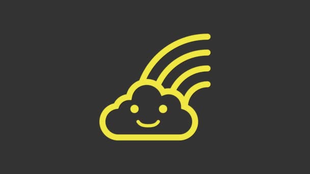 Arco-íris amarelo com ícone de nuvem isolado no fundo cinza. Animação gráfica em movimento de vídeo 4K — Vídeo de Stock