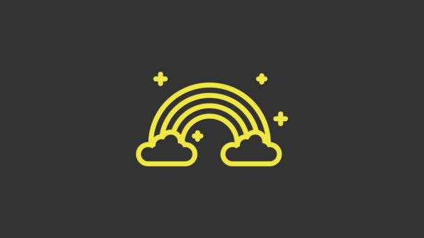 Gelber Regenbogen mit Wolkensymbol auf grauem Hintergrund. 4K Video Motion Grafik Animation — Stockvideo