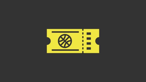 Gelbes Ticket-Symbol für das Basketballspiel isoliert auf grauem Hintergrund. 4K Video Motion Grafik Animation — Stockvideo