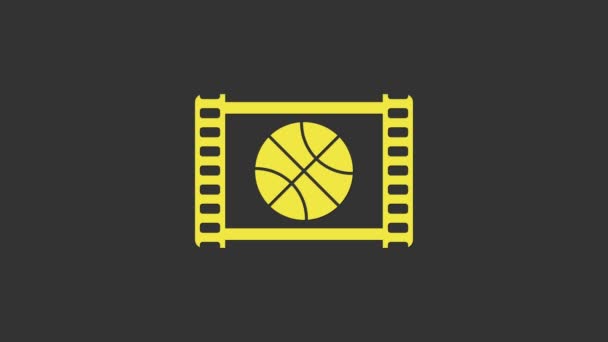 Sarı Basketbol oyunu video simgesi gri arkaplanda izole edildi. 4K Video hareketli grafik canlandırması — Stok video