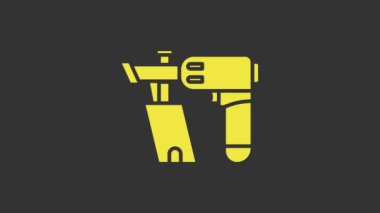 Sarı Çivi tabancası ikonu gri arkaplanda izole edildi. 4K Video hareketli grafik canlandırması