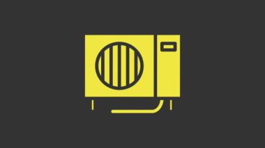 Sarı klima simgesi gri arkaplanda izole edildi. Sistemin havalandırmasını böl. Soğuk ve soğuk iklim kontrol sistemi. 4K Video hareketli grafik canlandırması