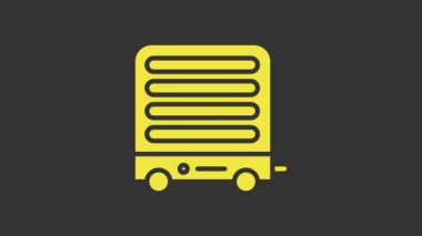 Sarı elektrikli ısıtıcı simgesi gri arkaplanda izole edildi. Uzaktan kumandalı kızıl ötesi ısıtıcı. Klima kontrolü. 4K Video hareketli grafik canlandırması