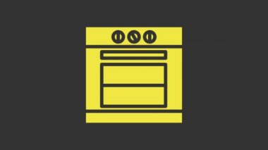 Sarı fırın simgesi gri arkaplanda izole edildi. Fırın tabelası. 4K Video hareketli grafik canlandırması