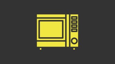 Sarı mikrodalga fırın ikonu gri arka planda izole edildi. Ev aletleri simgesi. 4K Video hareketli grafik canlandırması