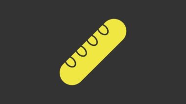 Gri arka planda izole edilmiş sarı Fransız baget ekmeği ikonu. 4K Video hareketli grafik canlandırması