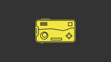 Sarı Akıllı Telefon ve oyun simgesinde oynamak gri arkaplanda izole edilmiş. Mobil oyun konsepti. 4K Video hareketli grafik canlandırması