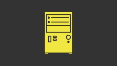 Sarı Bilgisayar simgesi gri arkaplanda izole edildi. Bilgisayar bileşeni işareti. 4K Video hareketli grafik canlandırması