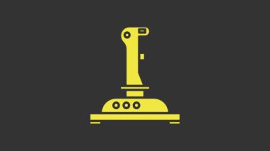 Atari makinesi simgesi için sarı Joystick gri arkaplanda izole edildi. Joystick oyun alanı. 4K Video hareketli grafik canlandırması