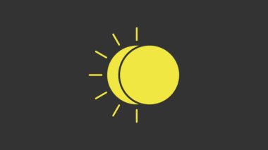 Güneş tutulmasının sarı tutulması gri arkaplanda izole edilmiş. Tam sonar tutulması. 4K Video hareketli grafik canlandırması