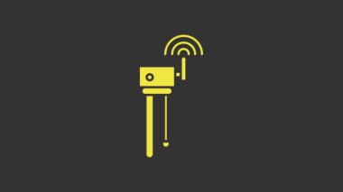 Sarı Yönlendirici ve Wi-Fi sinyal simgesi gri arkaplanda izole edilmiş. Kablosuz ethernet modem yönlendirici. Bilgisayar teknolojisi interneti. 4K Video hareketli grafik canlandırması
