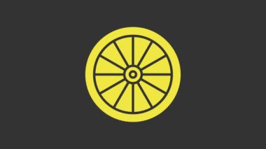 Sarı Araba Tekerleği simgesi gri arkaplanda izole edildi. 4K Video hareketli grafik canlandırması