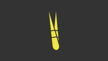 Sarı Kaşlı Cımbız ikonu gri arkaplanda izole edilmiş. Saçlar için kozmetik cımbız. 4K Video hareketli grafik canlandırması