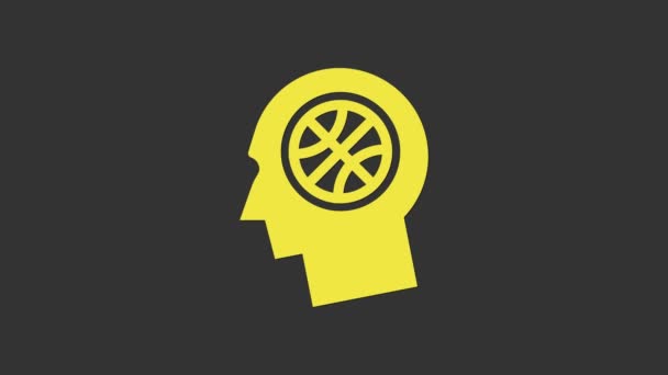 Жовті думки на баскетбольній іконі ізольовані на сірому фоні. 4K Відео рух графічна анімація — стокове відео